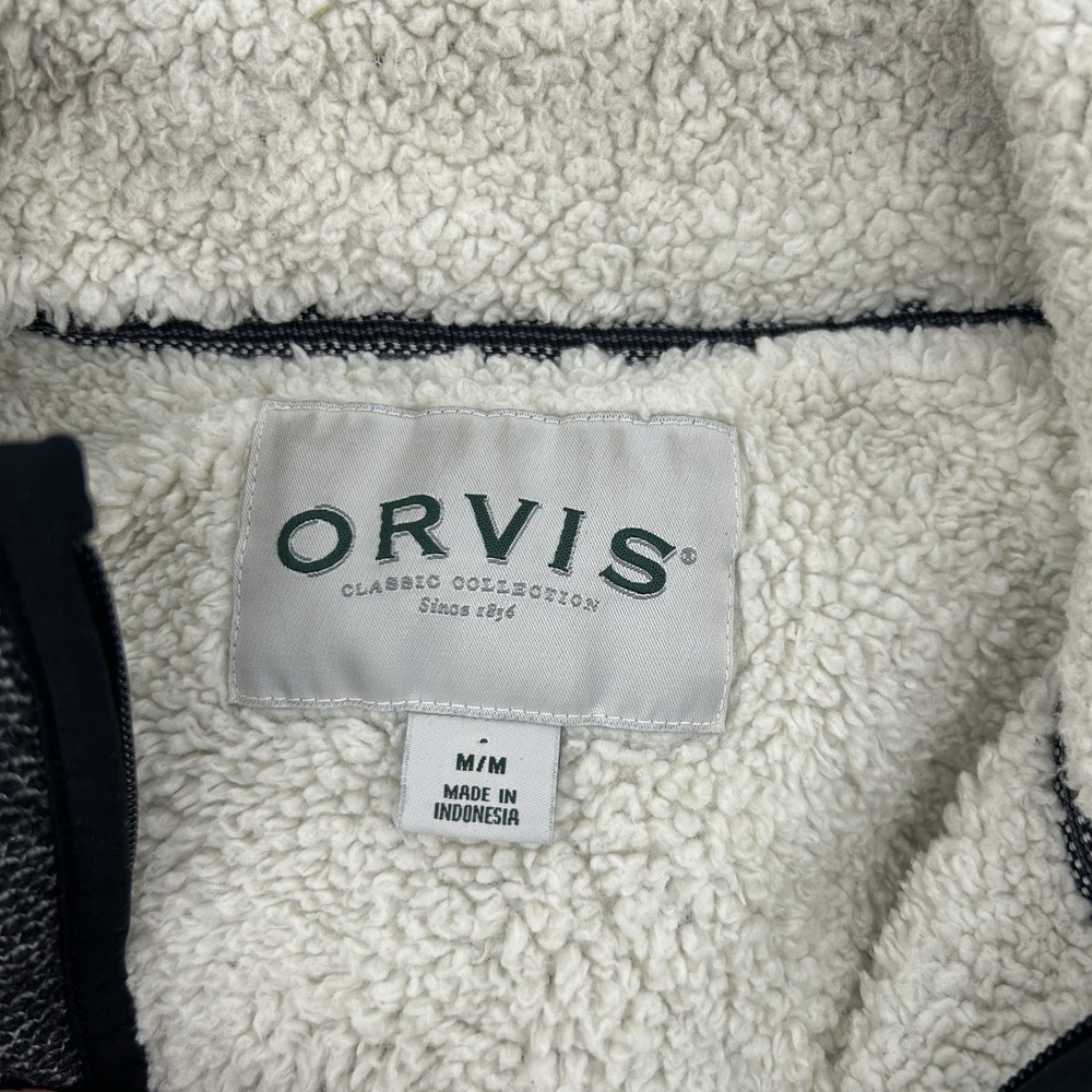 Orvis Brighton Mens M Sherpa Lined 1/4 Zip Fleece Pullover Black Heather Cabin - Picture 6 of 10
